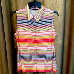 Tommy Hilfiger button down top. Jersey knit. No wrinkle. Medium.